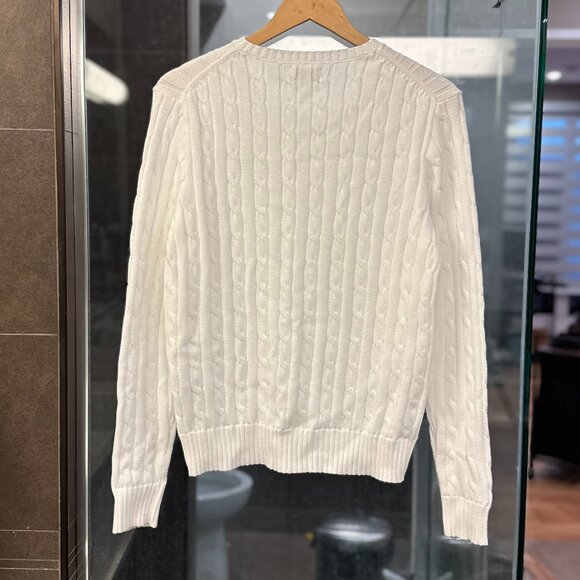(NWOT) Polo Ralph Lauren Textural Cable-Knit Cotton Crewneck Sweater (White) - Picture 11 of 16